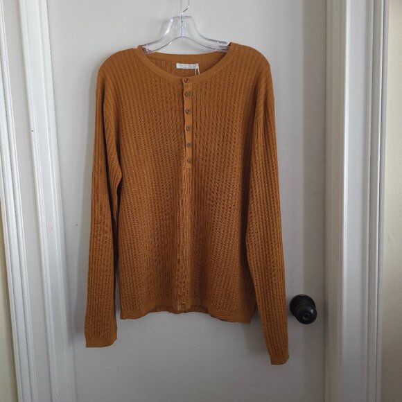 Zara Mustard Ribbed Long Sleeve Henley Sweater Top Men Size L - Picture 1 of 4